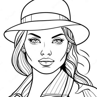 Gangster-Mädchen mit Hut Ausmalbild | Gangster Mädchen SVG Ausmalbild