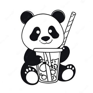 Panda Drinking Boba with Colorful Straws Coloring Page | Panda Drinking Boba coloring page