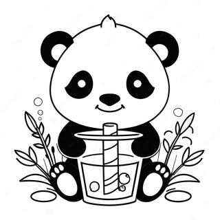 Cute Panda Enjoying Boba Coloring Page | Panda Drinking Boba coloring page