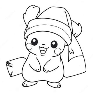 Pikachu with Santa Hat Coloring Page | Pokemon Christmas coloring page