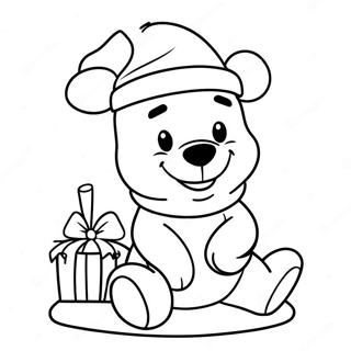 Festlicher Winnie Puuh mit Weihnachtsmütze Ausmalbild | Weihnachten Winnie Puuh Ausmalbild