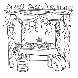 Festive Sukkah with Decorations Coloring Page | Sukkah coloring page