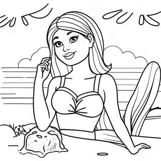 Barbie at the Sunny Beach Coloring Page | Barbie at the Beach coloring page