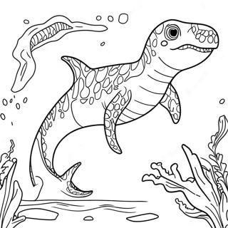 Mosasaurus Swimming in the Ocean Coloring Page | Mosasaurus Megalodon coloring page