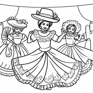 Traditional Folklorico Dance Scene Coloring Page | Folklorico coloring page