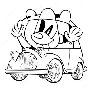 Pagina da Colorare di Topolino che Guida un'Auto Colorata | pagina da colorare Mickey e i Corridori della Strada