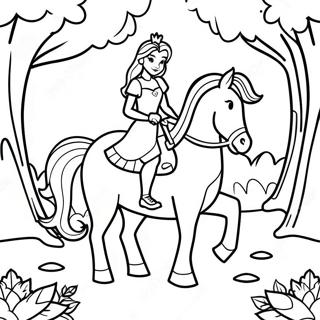Princess Horse Riding in a Magical Forest Coloring Page | Princess Horse coloring page