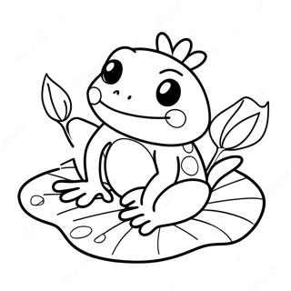 Kawaii Frog Sitting on a Lily Pad Coloring Page | Kawaii Frog coloring page