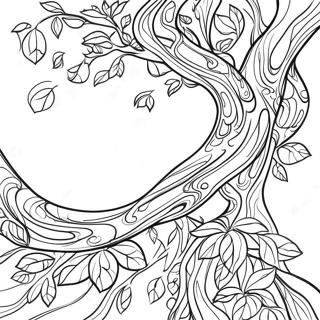 Curvy Tree Branch with Leaves Coloring Page | Tree Branch coloring page