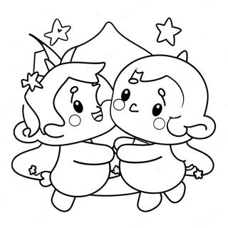 Page à colorier des petites étoiles jumelles | Page de coloriage Petits Jumeaux Étoiles