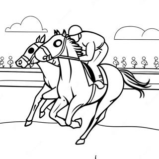 Galloping Horse Racing Scene Coloring Page | Horse Racing coloring page
