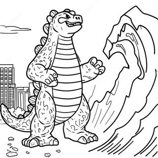Godzilla 2000 Destroying City Coloring Page | Godzilla 2000 coloring page