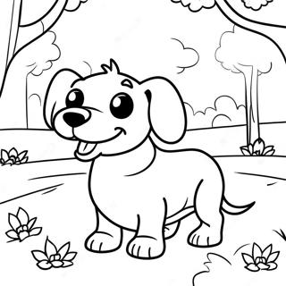 Playful Dachshund in a Park Coloring Page | Dachshund coloring page