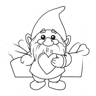 Valentine's Day Gnome Holding Heart Coloring Page | Valentine's Day Gnome coloring page