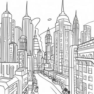 Elegant Art Deco Cityscape Coloring Page | Art Deco coloring page