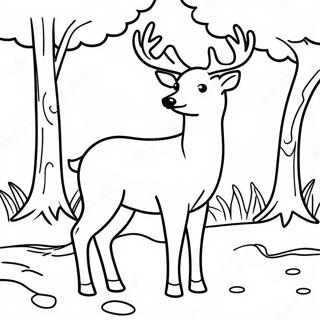 Realistic Deer in Forest Coloring Page | Realistic Deer for Adults coloring page