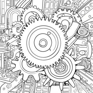 Colorful Gear Mechanism Coloring Page | Gear coloring page