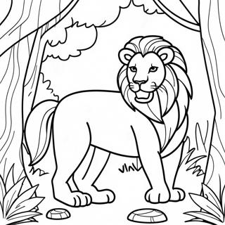 Majestic Lion in the Jungle Coloring Page | Roaring Lion coloring page