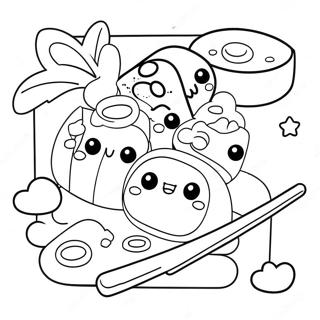 Cute Kawaii Sushi Coloring Page | Food Kawaii coloring page