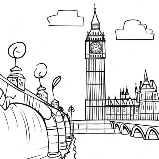 Big Ben at Sunset Coloring Page | Big Ben coloring page
