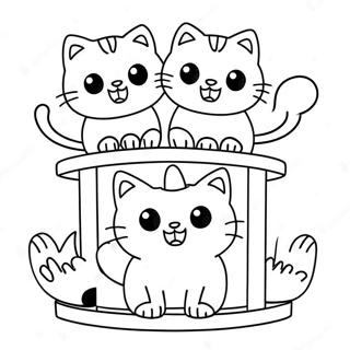Playful Kittens in a Cat House Coloring Page | Cat House coloring page