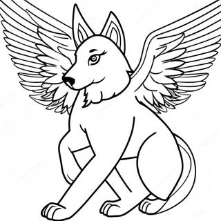 Majestic Winged Spirit Wolf Coloring Page | Spirit Wolf: Mythical Magic Winged Wolf coloring page