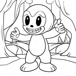 Bendy in a Creepy Scene Coloring Page | Bendy and the Dark Revival coloring page
