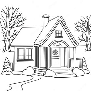 Winter House Scene Coloring Page | Winter House coloring page