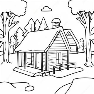 Cozy Winter Cabin Coloring Page | Winter House coloring page
