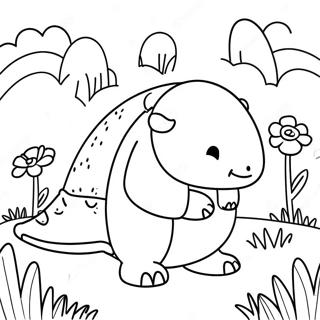 Cute Armadillo in a Flower Field Coloring Page | Armadillo coloring page