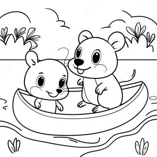 Mole and Ratty Exploring the River Coloring Page | Wind in the Willows coloring page