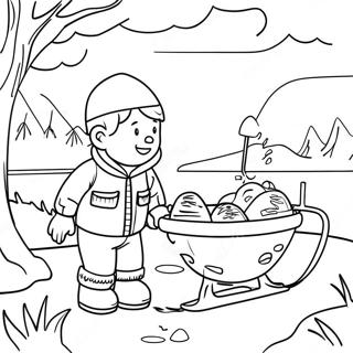 Ice Fishing Adventure Coloring Page | Ice Fishing coloring page