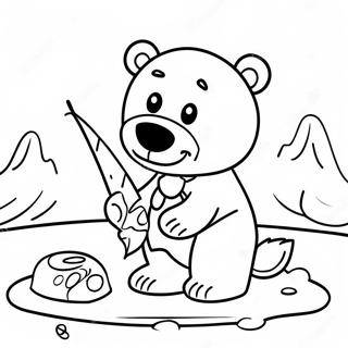 Cute Polar Bear Ice Fishing Coloring Page | Ice Fishing coloring page