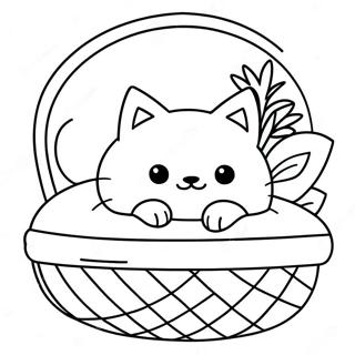 Fluffy Cat Sleeping in a Basket Coloring Page | Cat Sleeping coloring page