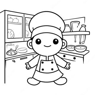 Cute Chef in Kitchen Coloring Page | Kitchen coloring page