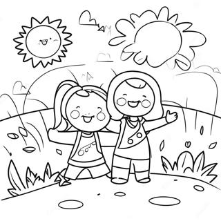 Sunny Morning with Kids Coloring Page | Morning Work coloring page