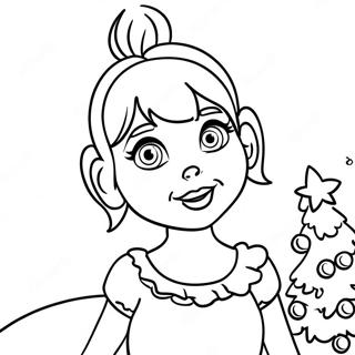 Cindy Lou with Christmas Tree Coloring Page | Cindy Lou coloring page