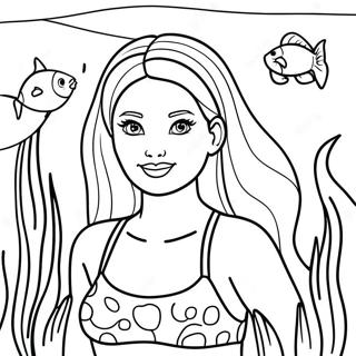 Barbie Swimming Underwater Coloring Page | Barbie Swimsuit coloring page