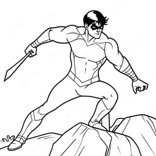 Page à colorier Nightwing en pose dramatique | Page de coloriage Ailes de Feu Nuit