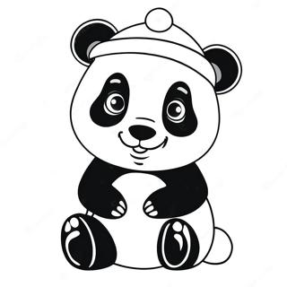 Cute Christmas Panda with Santa Hat Coloring Page | Christmas Panda coloring page
