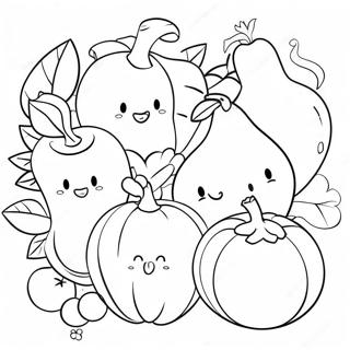 Adorable Fruits and Vegetables Coloring Page | Easy Cute Food coloring page