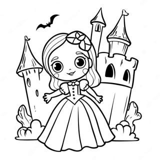 Vampire Girl with Spooky Castle Coloring Page | Vampire Girl coloring page
