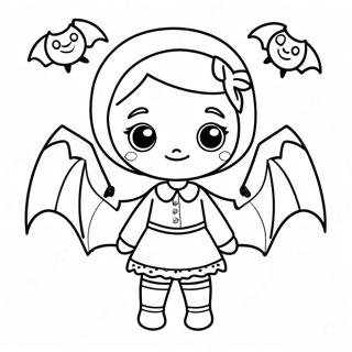 Cute Vampire Girl with Bats Coloring Page | Vampire Girl coloring page