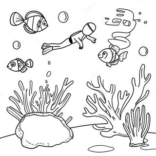 Colorful Coral Reef with Scuba Diver Coloring Page | Scuba Diver coloring page