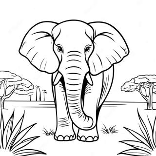 Majestic African Elephant in the Savannah Coloring Page | African Elephant coloring page