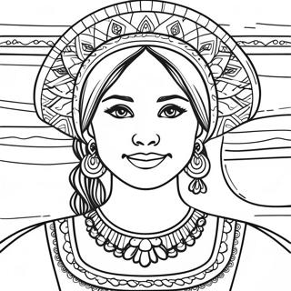 Mexikanisches Mädchen im traditionellen Kleid Ausmalbild | Mexikanisches Mädchen Ausmalbild