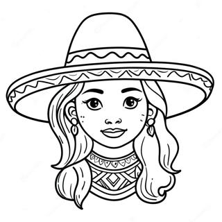 Mexikanisches Mädchen mit Sombrero Ausmalbild | Mexikanisches Mädchen Ausmalbild