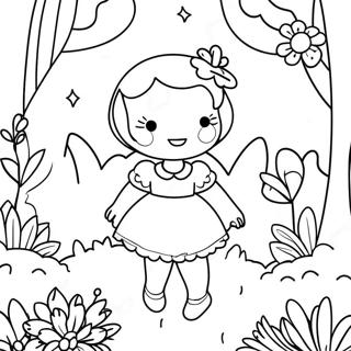 Whimsical Fairycore Garden Coloring Page | Fairycore coloring page