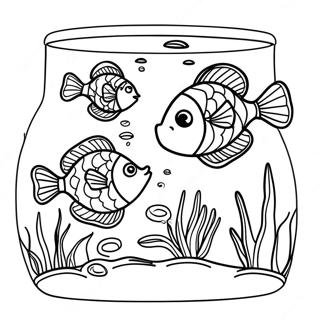 Colorful Fish Swimming in a Fish Tank Coloring Page | Fish Tank coloring page