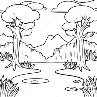 Dreamlike Landscape Coloring Page | Surrealism coloring page
